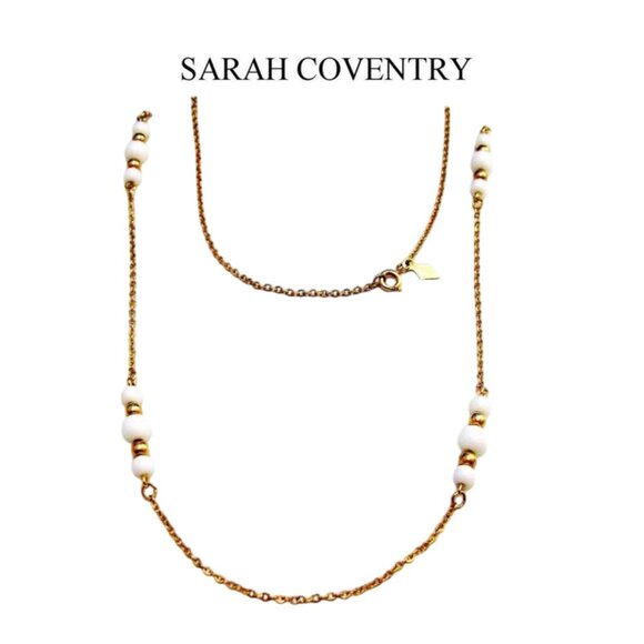 Sarah Coventry White Bead Chain Gold Tone - Picture 2 of 4